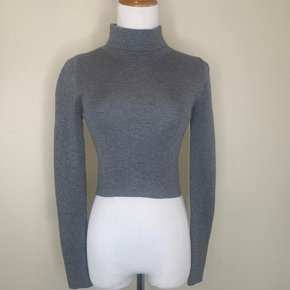 Cropped Gray Turtleneck Sweater Sz Small